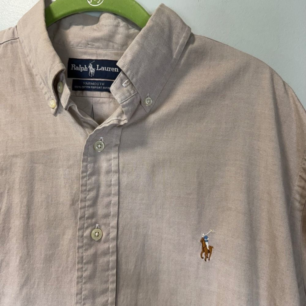 Ralph Lauren Men's Button-Down Oxford Shirt in Dusty Oatmeal with Polo Logo